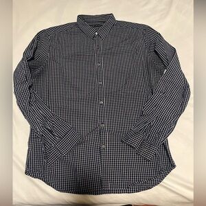 Theory Men's Dark Blue Checkered Button Down Shirt
